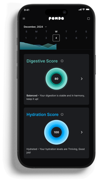 Pondo home screen with Digestive and Hydration scores